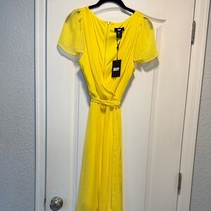 DKNY Bright Yellow Wrap-Front Maxi Dress
